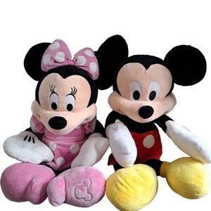 Disney Mickey Minnie Mouse Large Big Stuffed Plush Animal Toy Doll  24" Lot of 2
